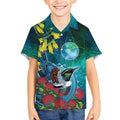 New Zealand Tui Bird Kid Hawaiian Shirt Maori Koru With Pohutukawa Galaxy Style - Aussie Hoodie