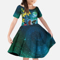 New Zealand Tui Bird Kid Short Sleeve Dress Maori Koru With Pohutukawa Galaxy Style - Aussie Hoodie