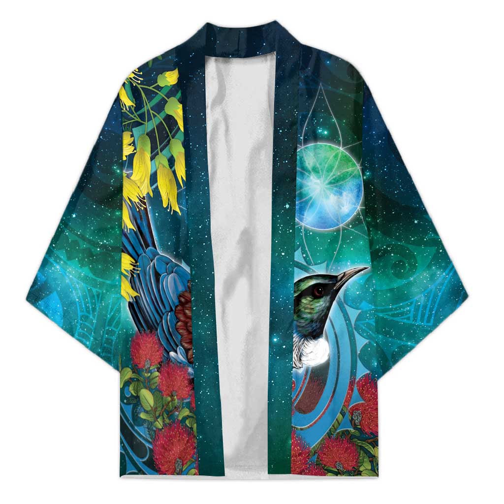 New Zealand Tui Bird Kimono Maori Koru With Pohutukawa Galaxy Style - Aussie Hoodie