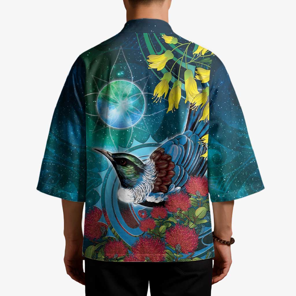 New Zealand Tui Bird Kimono Maori Koru With Pohutukawa Galaxy Style - Aussie Hoodie
