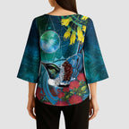 New Zealand Tui Bird Kimono Sleeve Blouse Maori Koru With Pohutukawa Galaxy Style - Aussie Hoodie