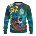 New Zealand Tui Bird Ugly Christmas Sweater Maori Koru With Pohutukawa Galaxy Style - Aussie Hoodie