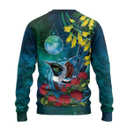New Zealand Tui Bird Ugly Christmas Sweater Maori Koru With Pohutukawa Galaxy Style - Aussie Hoodie