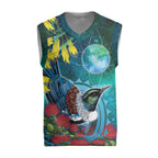 New Zealand Tui Bird Christmas Knitted V-Neck Vest Maori Koru With Pohutukawa Galaxy Style - Aussie Hoodie