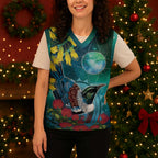 New Zealand Tui Bird Christmas Knitted V-Neck Vest Maori Koru With Pohutukawa Galaxy Style - Aussie Hoodie