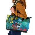 New Zealand Tui Bird Leather Tote Bag Maori Koru With Pohutukawa Galaxy Style - Aussie Hoodie
