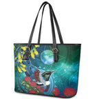 New Zealand Tui Bird Leather Tote Bag Maori Koru With Pohutukawa Galaxy Style - Aussie Hoodie