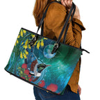 New Zealand Tui Bird Leather Tote Bag Maori Koru With Pohutukawa Galaxy Style - Aussie Hoodie
