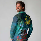 New Zealand Tui Bird Long Sleeve Polo Shirt Maori Koru With Pohutukawa Galaxy Style - Aussie Hoodie