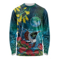 New Zealand Tui Bird Long Sleeve Shirt Maori Koru With Pohutukawa Galaxy Style - Aussie Hoodie