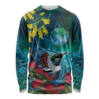 New Zealand Tui Bird Long Sleeve Shirt Maori Koru With Pohutukawa Galaxy Style - Aussie Hoodie