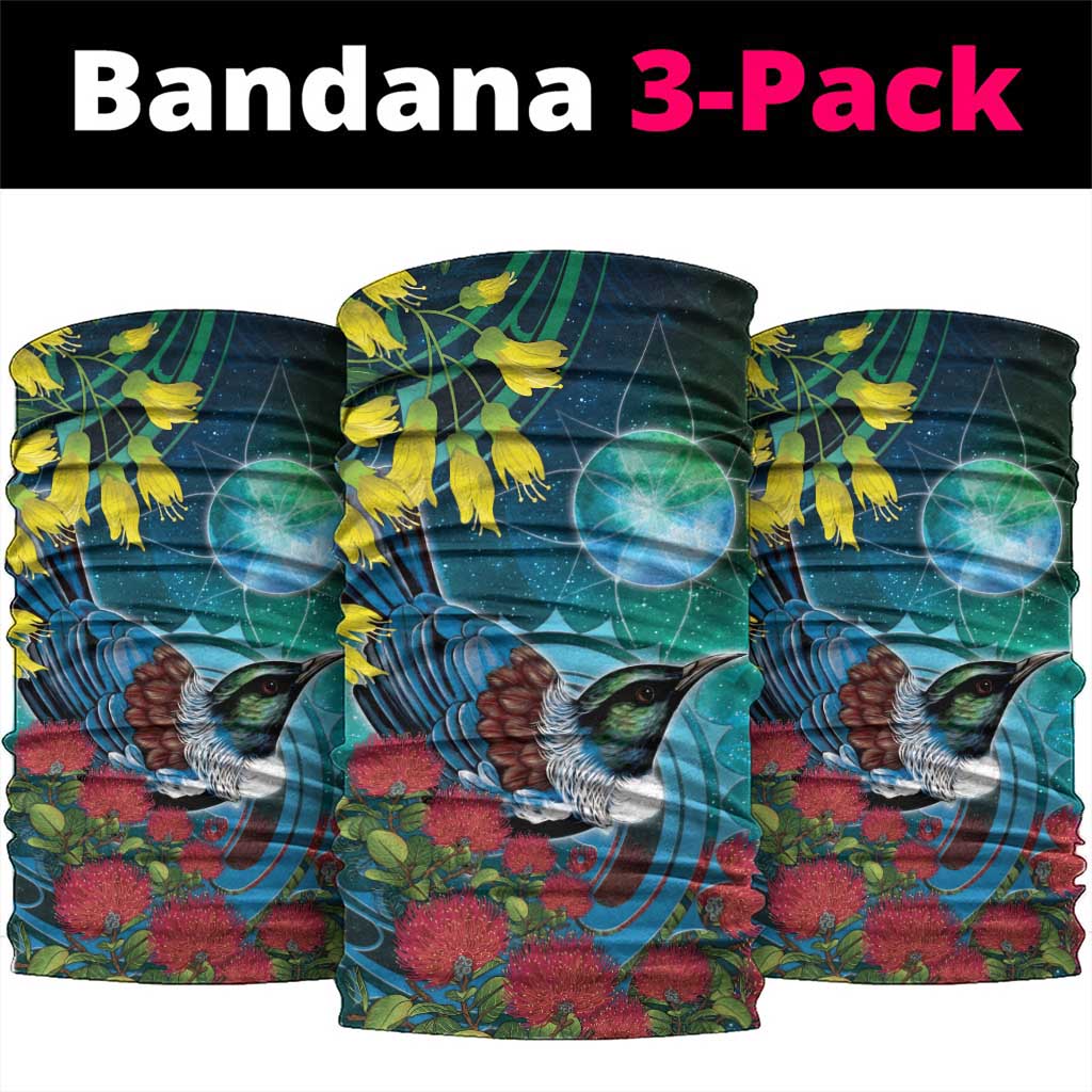 New Zealand Tui Bird Neck Gaiter Maori Koru With Pohutukawa Galaxy Style - Aussie Hoodie