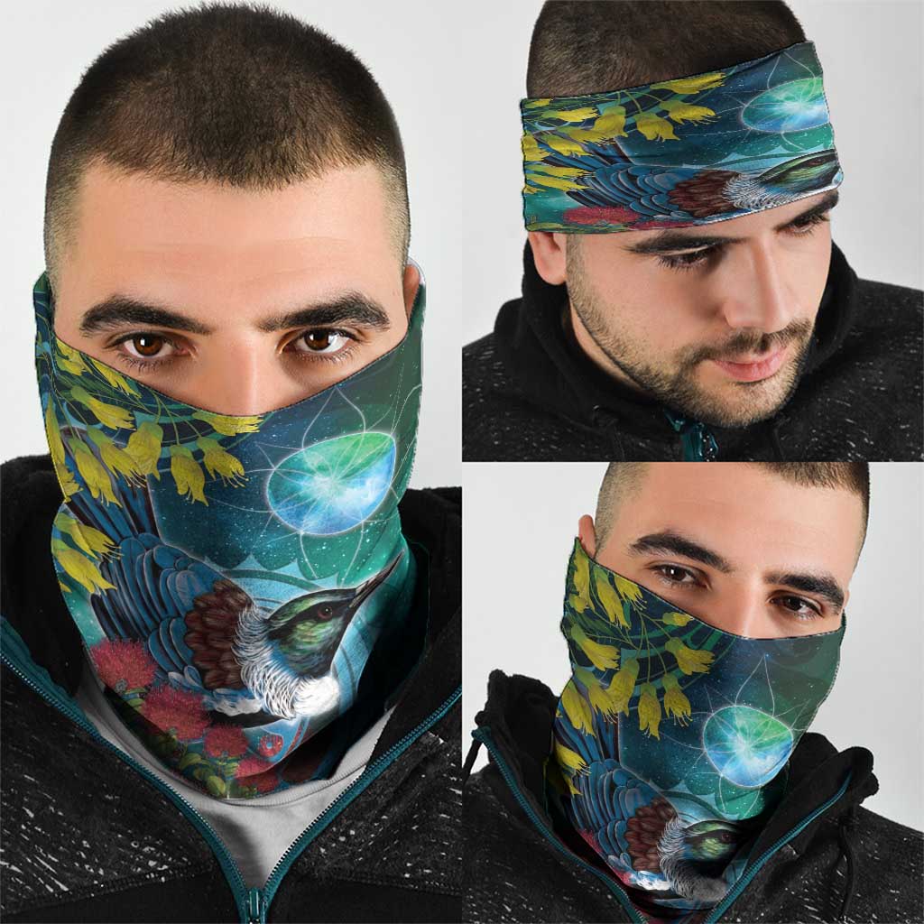 New Zealand Tui Bird Neck Gaiter Maori Koru With Pohutukawa Galaxy Style - Aussie Hoodie