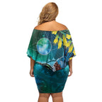 New Zealand Tui Bird Off Shoulder Short Dress Maori Koru With Pohutukawa Galaxy Style - Aussie Hoodie