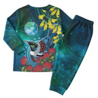 New Zealand Tui Bird Christmas Pajama Set Maori Koru With Pohutukawa Galaxy Style - Aussie Hoodie