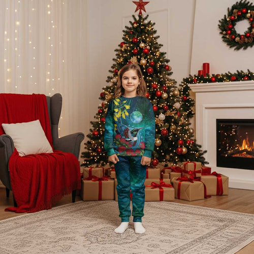 New Zealand Tui Bird Christmas Pajama Set Maori Koru With Pohutukawa Galaxy Style - Aussie Hoodie