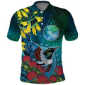 New Zealand Tui Bird Polo Shirt Maori Koru With Pohutukawa Galaxy Style - Aussie Hoodie