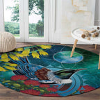 New Zealand Tui Bird Round Carpet Maori Koru With Pohutukawa Galaxy Style - Aussie Hoodie