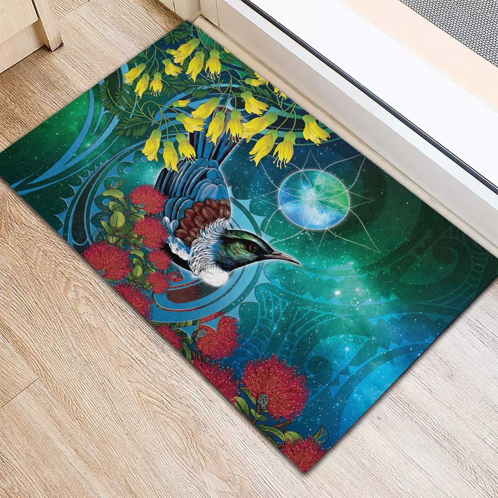 New Zealand Tui Bird Rubber Doormat Maori Koru With Pohutukawa Galaxy Style - Aussie Hoodie