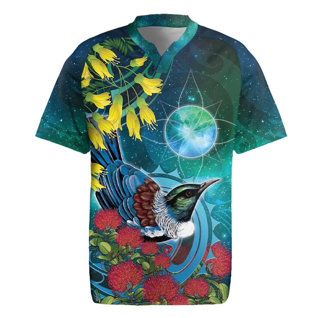 New Zealand Tui Bird Rugby Jersey Maori Koru With Pohutukawa Galaxy Style - Aussie Hoodie