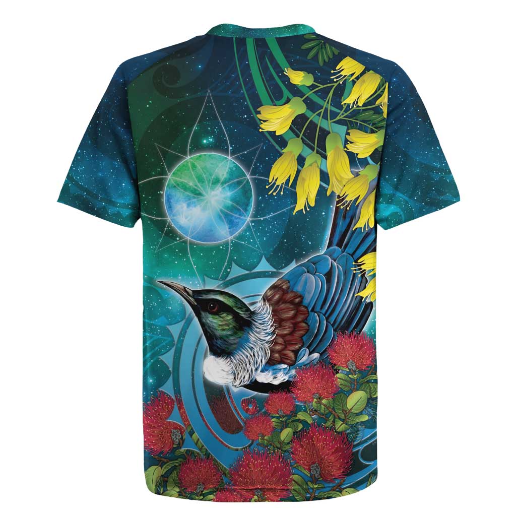 New Zealand Tui Bird Rugby Jersey Maori Koru With Pohutukawa Galaxy Style - Aussie Hoodie