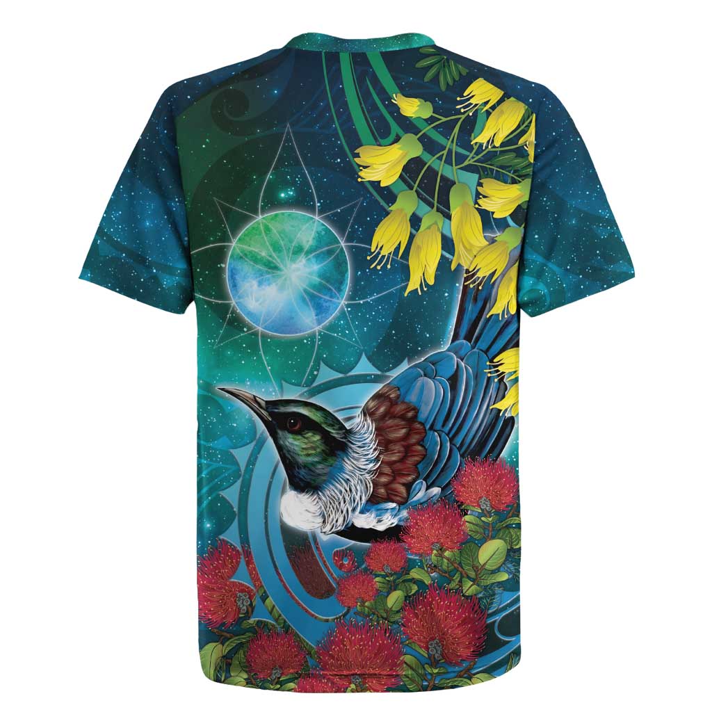 New Zealand Tui Bird Rugby Jersey Maori Koru With Pohutukawa Galaxy Style - Aussie Hoodie