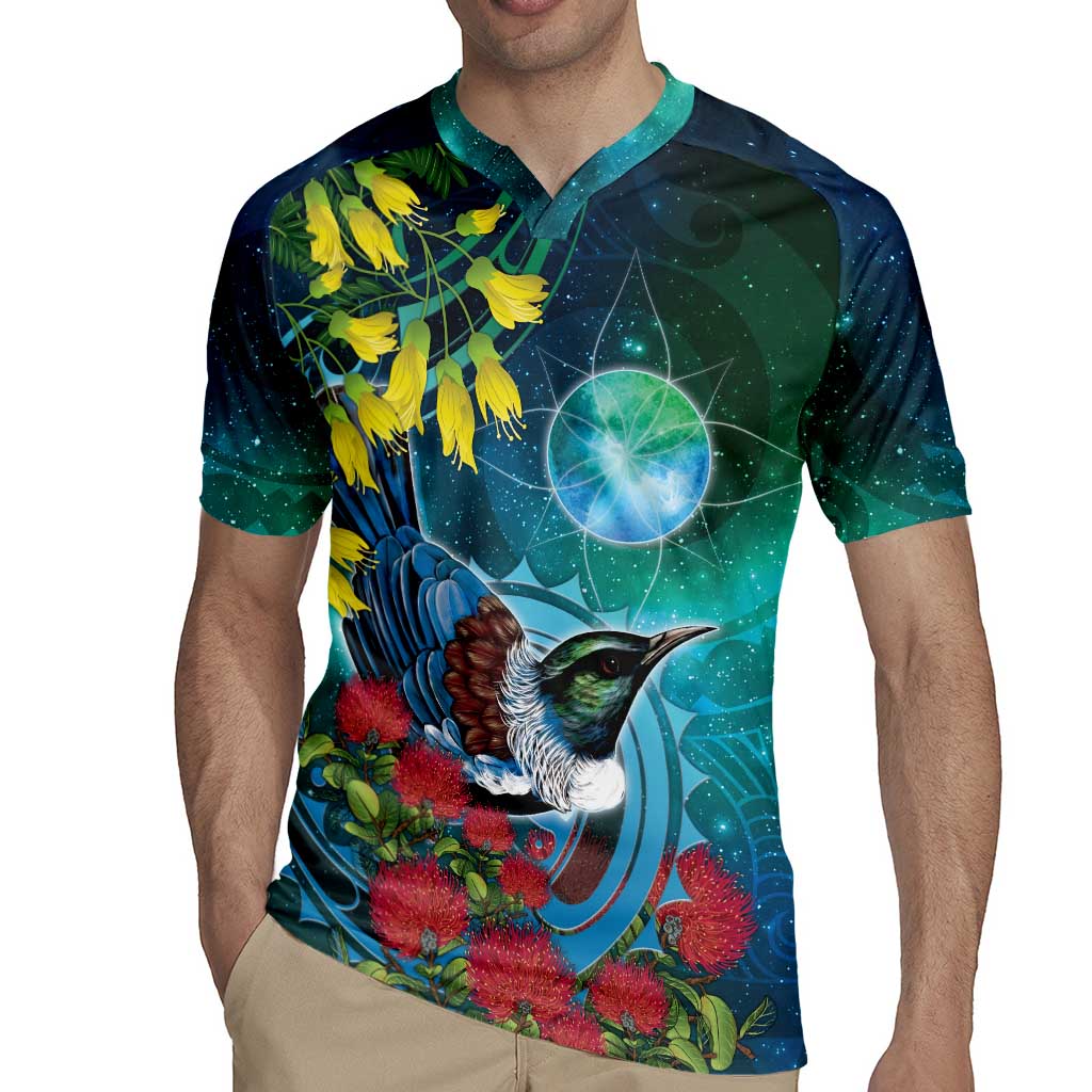 New Zealand Tui Bird Rugby Jersey Maori Koru With Pohutukawa Galaxy Style - Aussie Hoodie