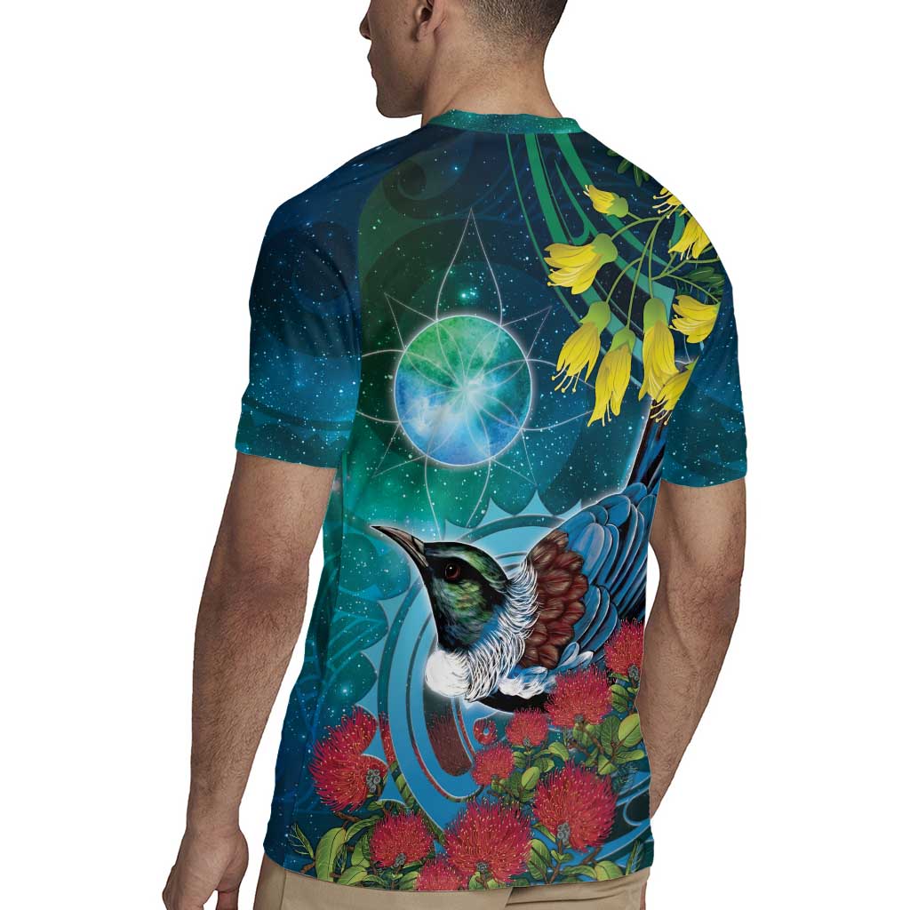 New Zealand Tui Bird Rugby Jersey Maori Koru With Pohutukawa Galaxy Style - Aussie Hoodie