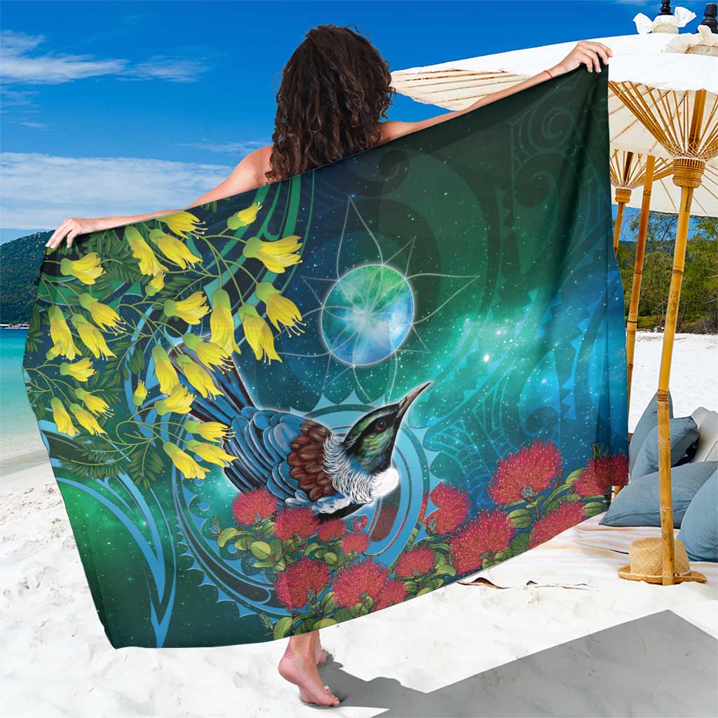 New Zealand Tui Bird Sarong Maori Koru With Pohutukawa Galaxy Style - Aussie Hoodie