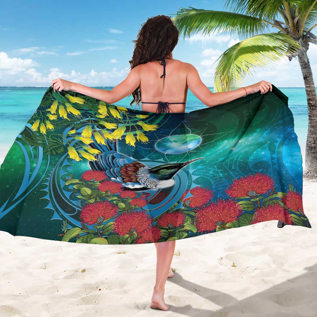 New Zealand Tui Bird Sarong Maori Koru With Pohutukawa Galaxy Style - Aussie Hoodie