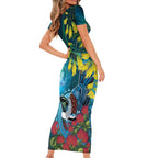 New Zealand Tui Bird Short Sleeve Bodycon Dress Maori Koru With Pohutukawa Galaxy Style - Aussie Hoodie