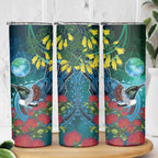 New Zealand Tui Bird Skinny Tumbler Maori Koru With Pohutukawa Galaxy Style - Aussie Hoodie