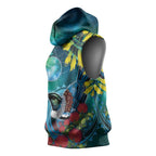 New Zealand Tui Bird Sleeveless Hoodie Maori Koru With Pohutukawa Galaxy Style - Aussie Hoodie