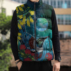 New Zealand Tui Bird Sleeveless Puffer Jacket Maori Koru With Pohutukawa Galaxy Style - Aussie Hoodie