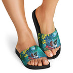 New Zealand Tui Bird Slide Sandals Maori Koru With Pohutukawa Galaxy Style - Aussie Hoodie