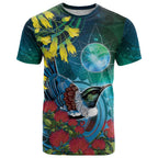 New Zealand Tui Bird T Shirt Maori Koru With Pohutukawa Galaxy Style - Aussie Hoodie