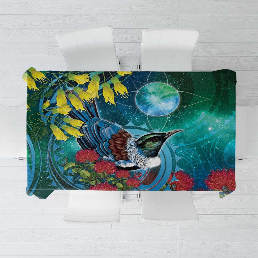 New Zealand Tui Bird Tablecloth Maori Koru With Pohutukawa Galaxy Style - Aussie Hoodie