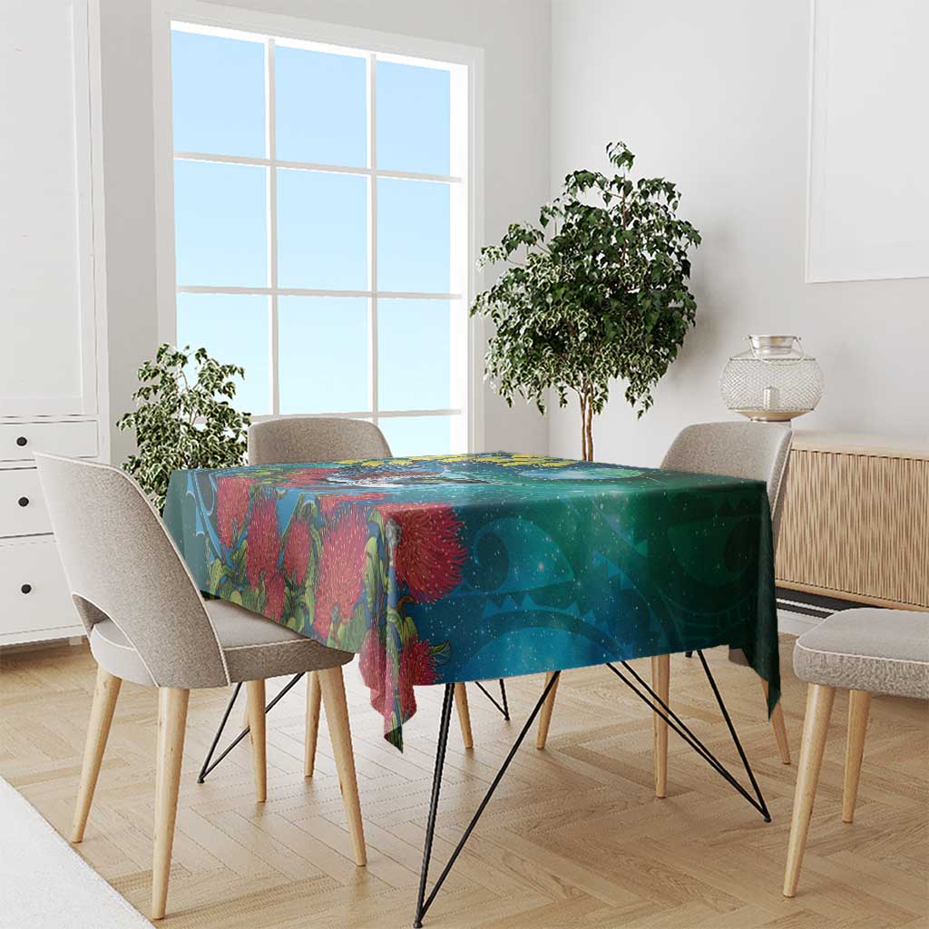 New Zealand Tui Bird Tablecloth Maori Koru With Pohutukawa Galaxy Style - Aussie Hoodie