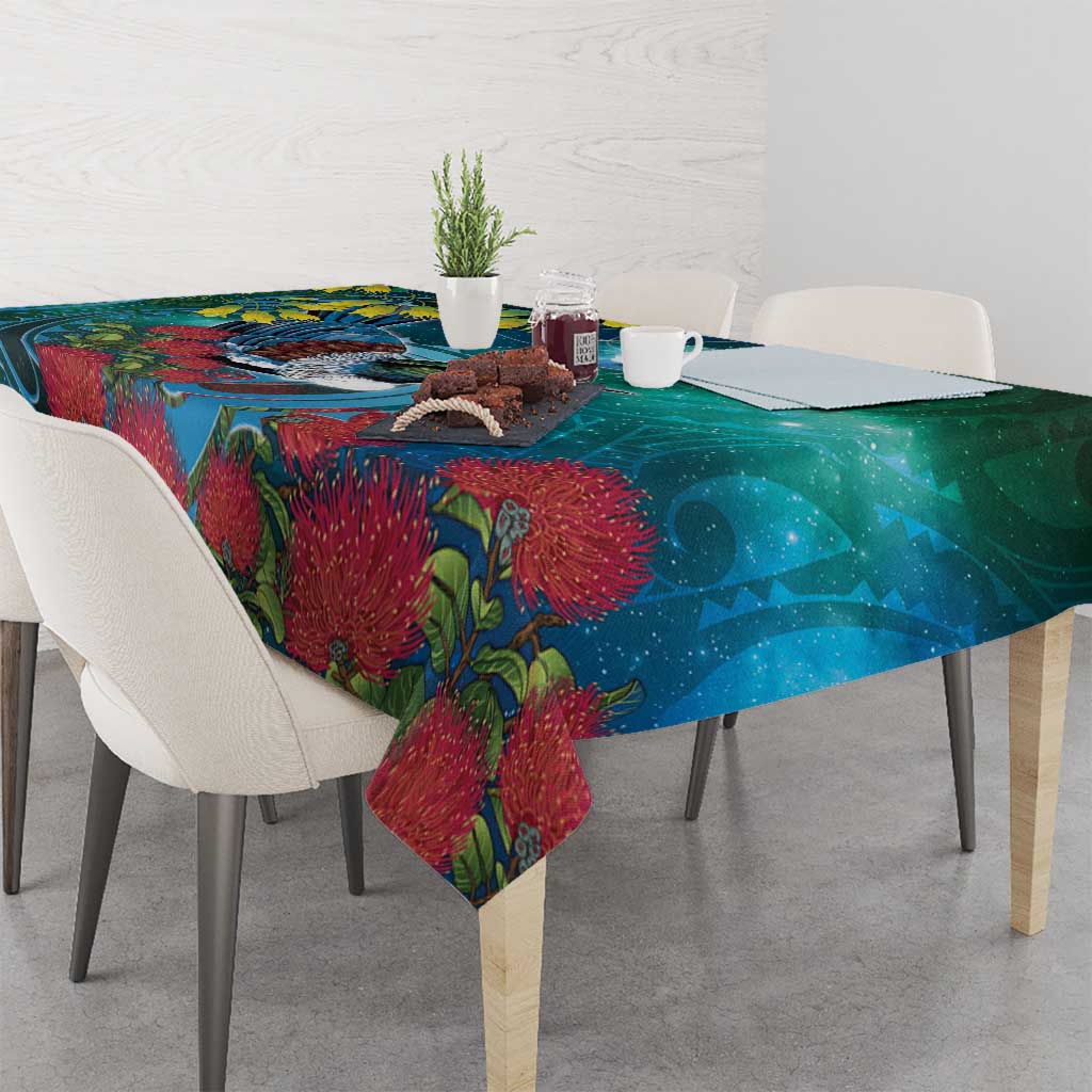 New Zealand Tui Bird Tablecloth Maori Koru With Pohutukawa Galaxy Style - Aussie Hoodie