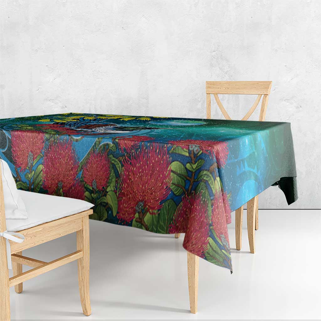 New Zealand Tui Bird Tablecloth Maori Koru With Pohutukawa Galaxy Style - Aussie Hoodie
