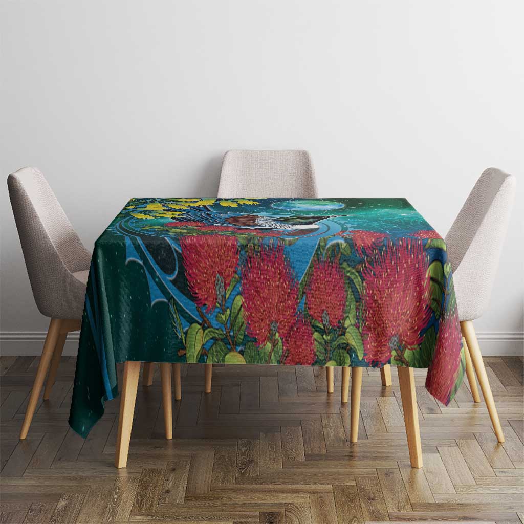 New Zealand Tui Bird Tablecloth Maori Koru With Pohutukawa Galaxy Style - Aussie Hoodie