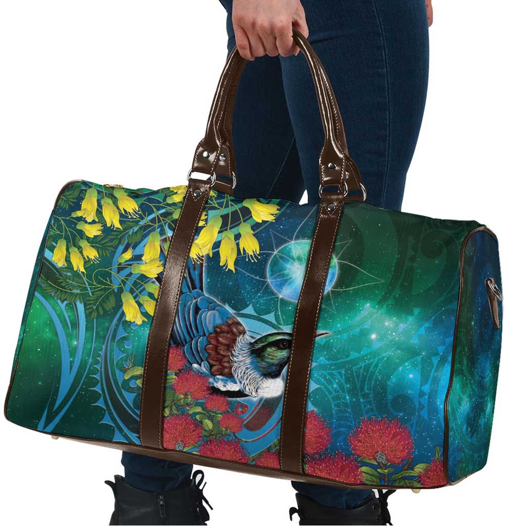 New Zealand Tui Bird Travel Bag Maori Koru With Pohutukawa Galaxy Style - Aussie Hoodie