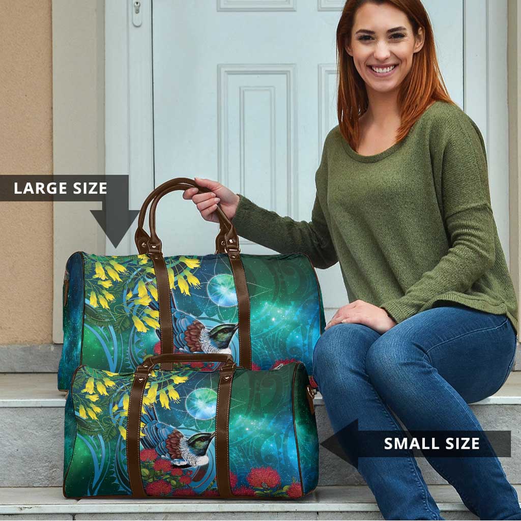 New Zealand Tui Bird Travel Bag Maori Koru With Pohutukawa Galaxy Style - Aussie Hoodie