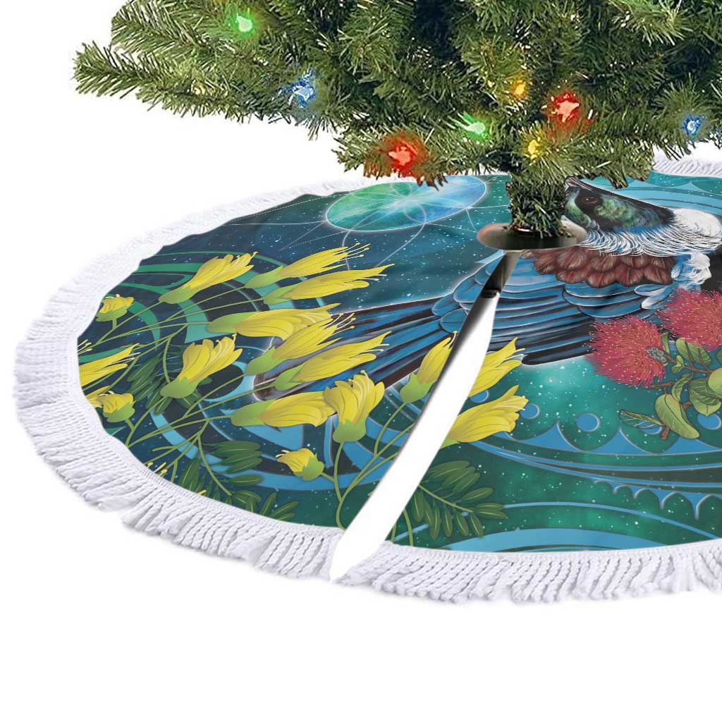 New Zealand Tui Bird Tree Skirt Maori Koru With Pohutukawa Galaxy Style - Aussie Hoodie