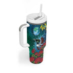 New Zealand Tui Bird Tumbler With Handle Maori Koru With Pohutukawa Galaxy Style - Aussie Hoodie