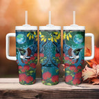 New Zealand Tui Bird Tumbler With Handle Maori Koru With Pohutukawa Galaxy Style - Aussie Hoodie