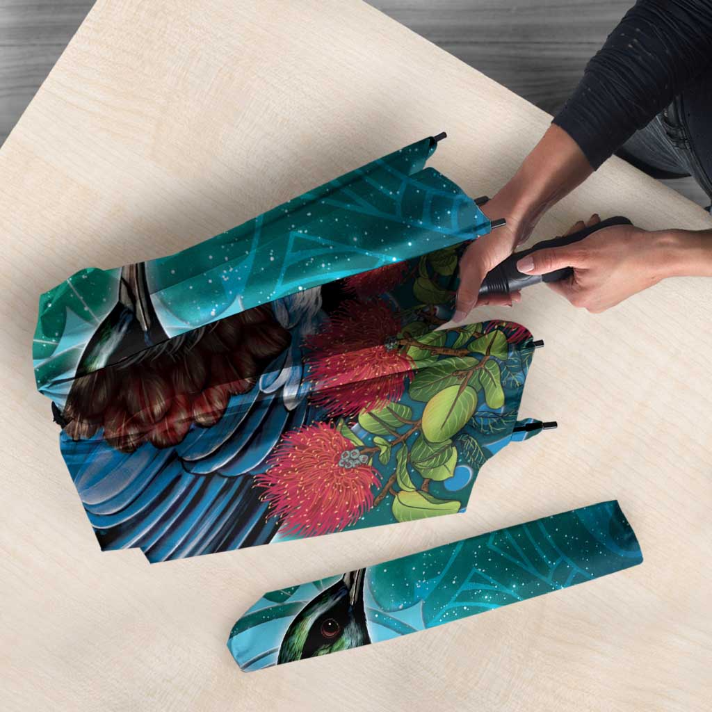 New Zealand Tui Bird Umbrella Maori Koru With Pohutukawa Galaxy Style - Aussie Hoodie