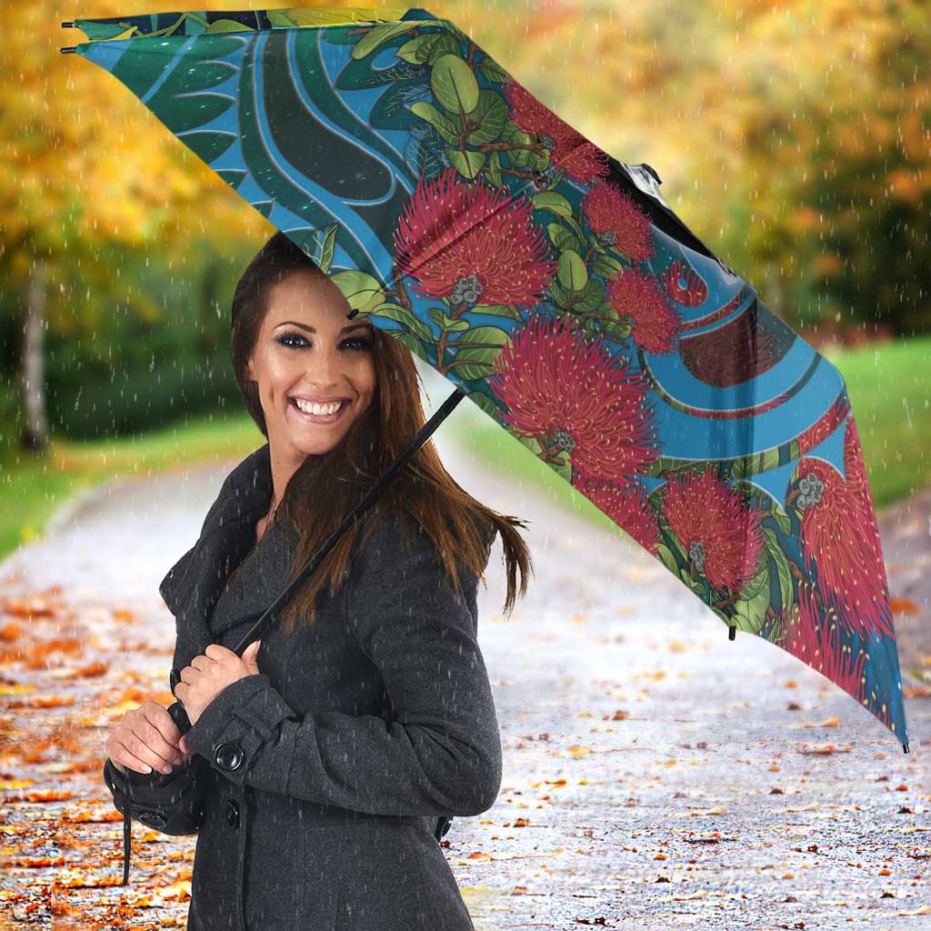 New Zealand Tui Bird Umbrella Maori Koru With Pohutukawa Galaxy Style - Aussie Hoodie