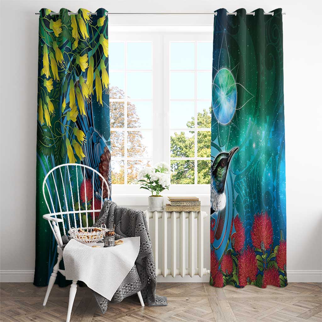 New Zealand Tui Bird Window Curtain Maori Koru With Pohutukawa Galaxy Style - Aussie Hoodie