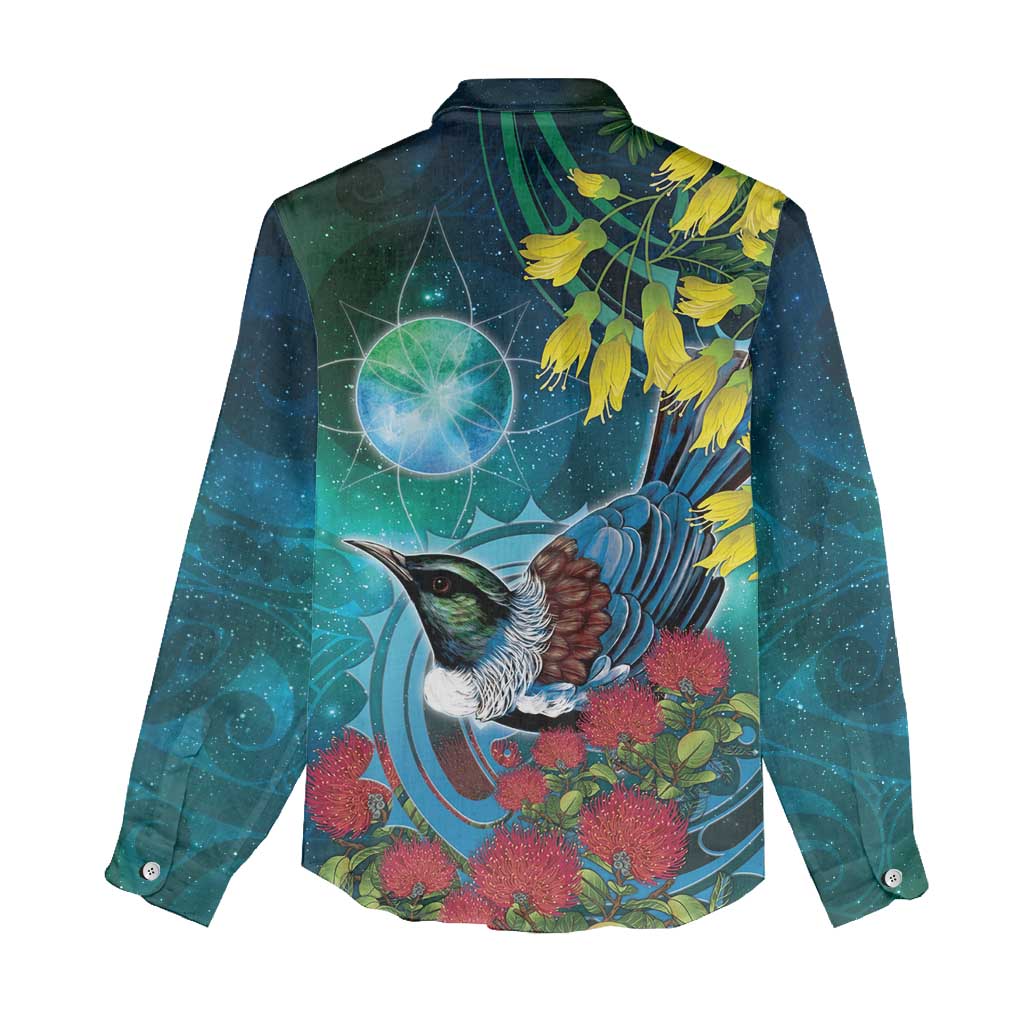 New Zealand Tui Bird Women Casual Shirt Maori Koru With Pohutukawa Galaxy Style - Aussie Hoodie